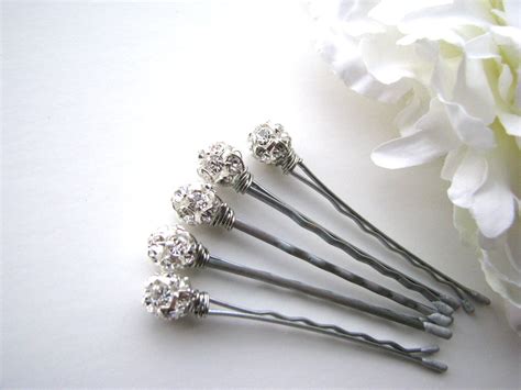 Crystal Silver Rhinestone Hair Pins 8mm Wedding Hairpins