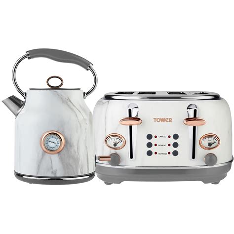 Tower Aobundle002 Kettle And Toaster Set Stainless Steel White Marble