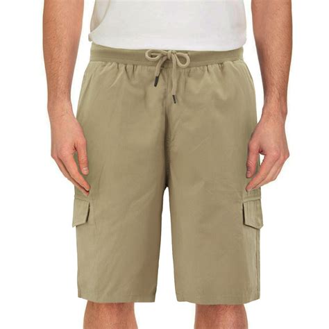 vkwear men s drawstring elastic waist multi pocket lightweight cotton cargo shorts beige 30