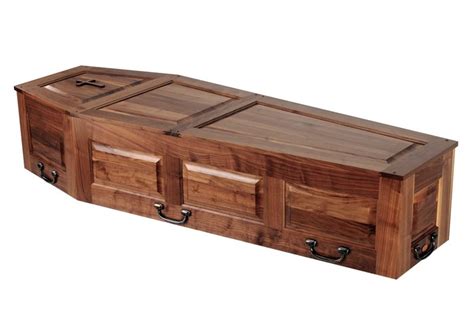 Traditional Old World Coffin Made Of Oak Or Walnut Rectangular Casket