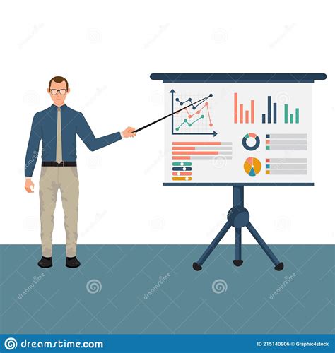 Business Character In Suit With Pointer In Hand Presenting Financial
