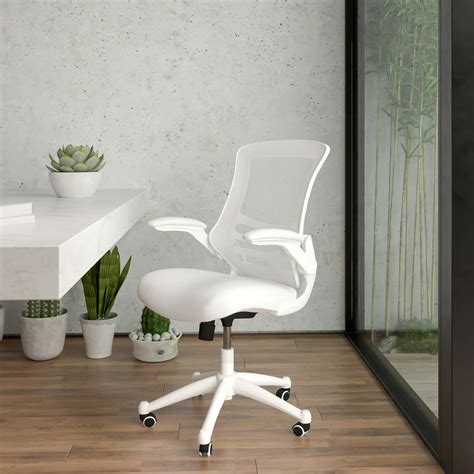 Mid Back White Mesh Ergonomic Task Office Chair White Frame Flip Up