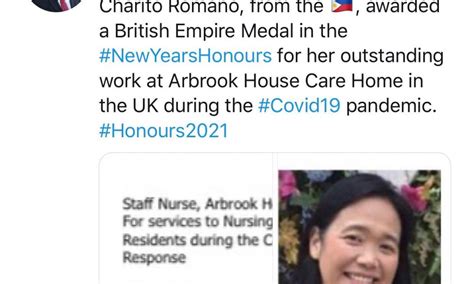 pinay nurse awarded british empire medal daily tribune