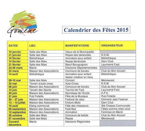 Calendrier Des Fêtes 2015