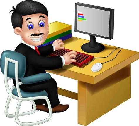 Employee Work In Front Of Computer Cartoon For Your Design Stock
