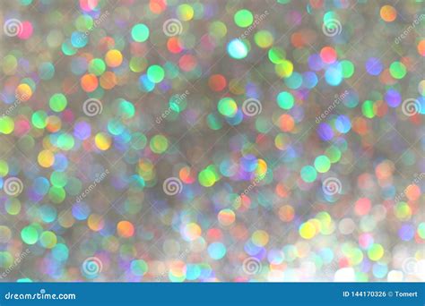Glitter Silver Lights Background With Colorful Bokeh De Focused Stock
