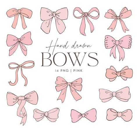 Bow Clip Art Pink Bows Hand Drawn Bow Clip Art Ribbon Clip Etsy