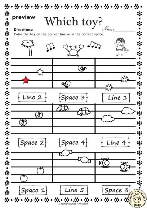 Music Worksheets Pack Line Space High Low