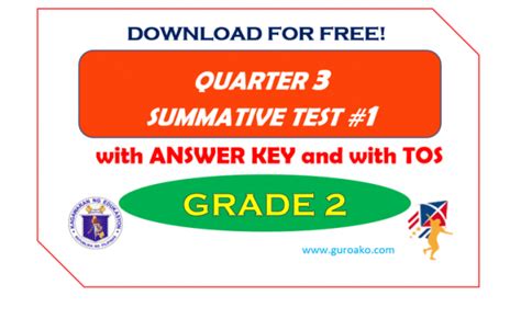 Quarter 2 Summative Test No 3 With Answer Keys And With Tos Grade 1