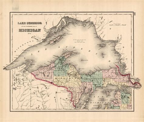 Antique Map Of Lake Superior And The Upper Peninsula Of Michigan For