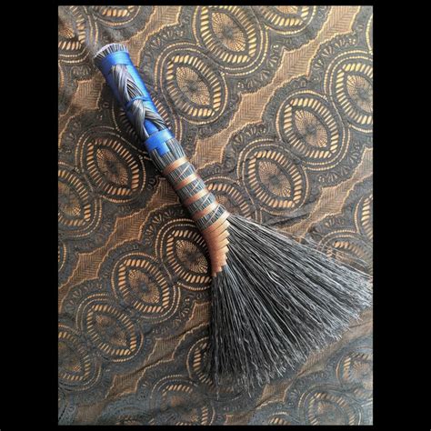 Fancy Twisted Dyed Black Broomcorn Turkey Wing Broom Royal Blue