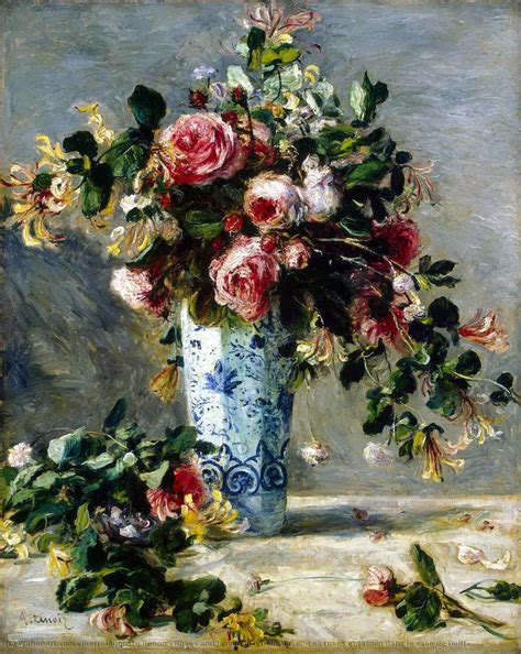 Réplique De Peinture Roses Et Jasmin Dans Un Vase De Delft De Pierre