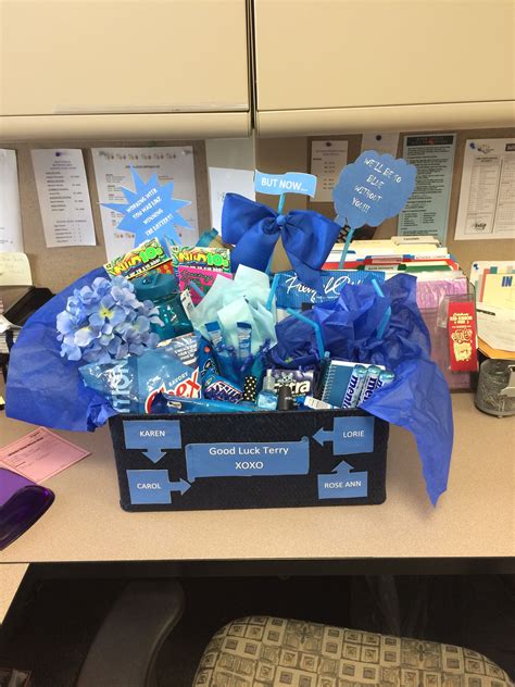 Plenty of occasions call for giving your coworkers gifts: Made this good luck/good bye basket for a co-worker ...
