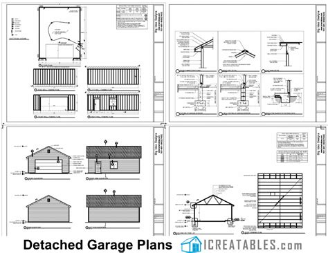 24x30 2 Car 1 Door Detached Garage Plans Design Blueprints