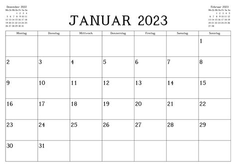 Kalender 2023 Januar Mit Feiertagen Docalendario