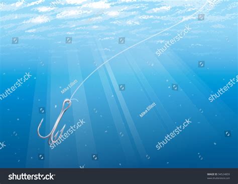 Semirealistic Illustration Underwater View Fishing Hook Stock Vector