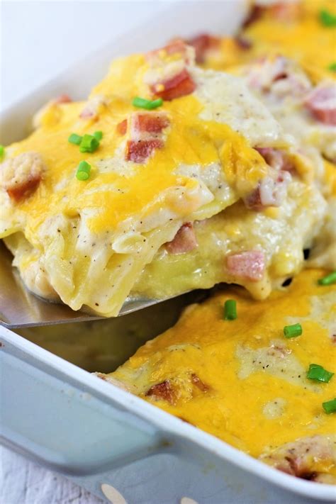 With the ham already cooked and ready to go, simply dice it and then toss it in a casserole dish with a few simple ingredients my kids love, and dinner is served! Cheesy Ham and Scalloped Potato Casserole • Now Cook This!