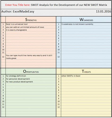 Swot Matrix Template For Excel By Excel Made Easy Hot Sex Picture