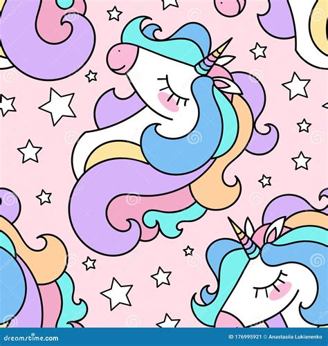 Seamless Pattern With Unicorn Head And Stars On A Pink Background Vector Stock Vector