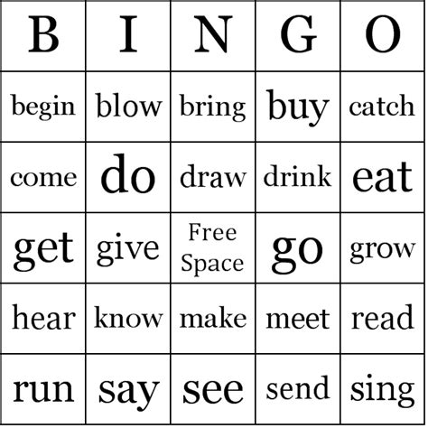 English Irregular Verbs Bingo Cards Irregular Verbs Bingo Verb