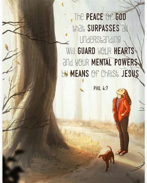 A Man Standing Next To A Tree With A Dog In Front Of It And A Bible Verse