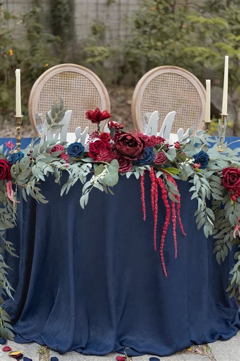 9ft Flower Garland For Sweethearthead Table Burgundy And Navy