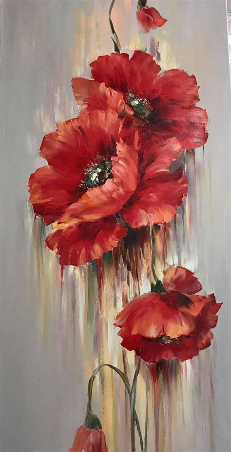Long Vertical Painting Large Abstract Flowers Wall Art Work Etsy