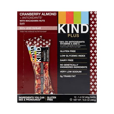 Kind Cranberry And Almond Bars Antioxidants Twelve 14 Oz Bars