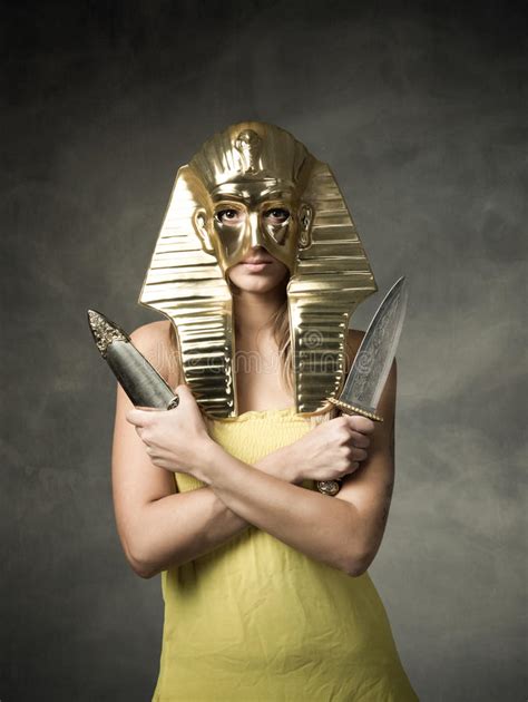 Woman In Mask Of Egyptian Pharaoh Stock Image Image Of Female City
