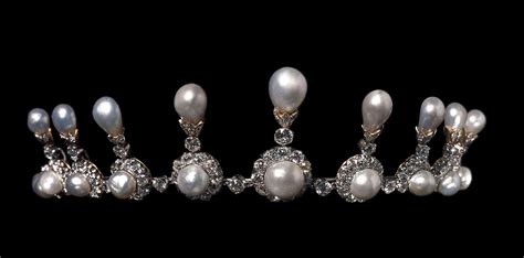 An Impressive Natural Pearl Necklace Tiara And Earrings Circa 1900