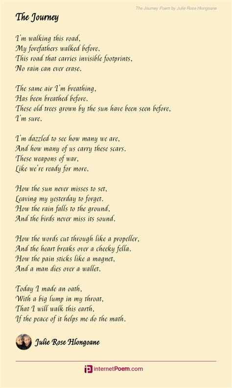 The Journey Poem By Julie Rose Hlongoane