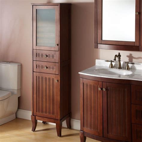 Bathroom Bathroom Linen Cabinets Of Quality Wood With Brown Color And