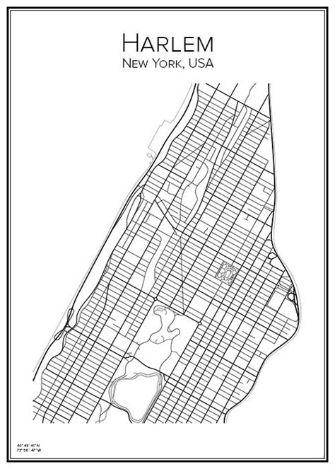 Stadskarta över Harlem Handritade Stadskartor Och Posters