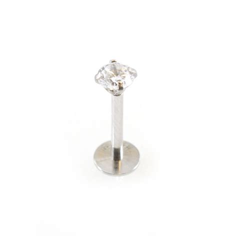 Push In Labret Threadless With Prong Setting Cubic Zirconia 16ga 516 8mm