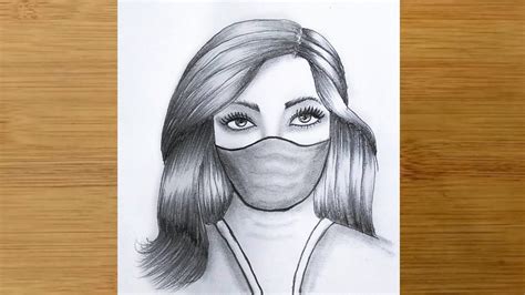 How To Draw A Girl Face With Mask Pencil Sketch Face Drawing Easy