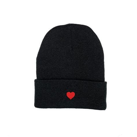 Heart Embroidered Beanie Love Embroidered Beanie Etsy Singapore