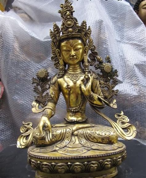 Tibet Buddhism Copper Bronze Gild White Tara Bodhisattva Kwan Yin Buddha Statue Statues
