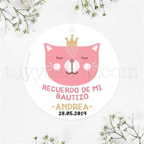 Etiquetas De Bautizo Modelo Cat Princess Personalizable