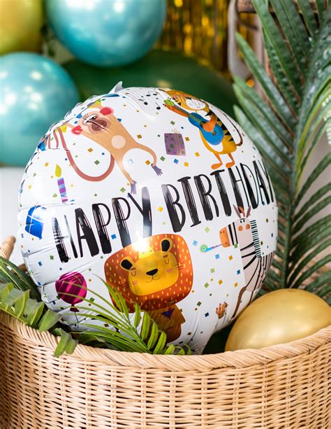 Ballon Aluminium Happy Birthday Animaux 45cm Decoration Animation