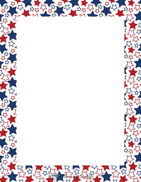 Printable Red White And Blue Solid And Outline Stars Page Border