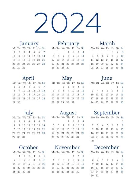 Vector De Plantilla De Calendario 2024 En Inglés Planificador De Diseño