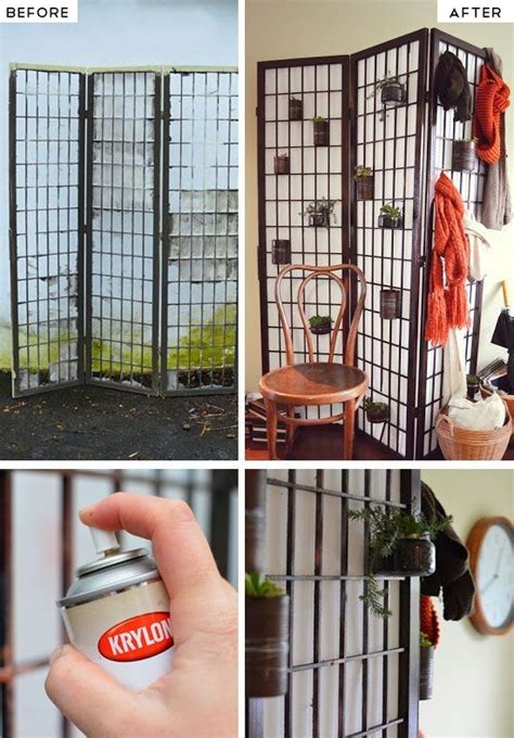 Upcycle An Old Screen Into A Room Divider With Storage Click Pic For