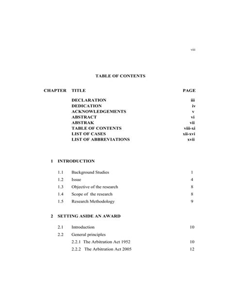 Table Of Contents Chapter Title