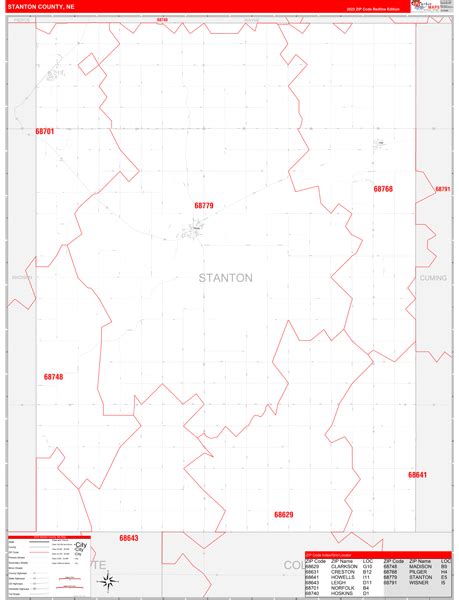 Stanton County Ne Zip Code Wall Map Red Line Style By Marketmaps