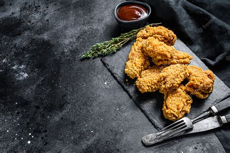 Premium Photo Spicy Deep Fried Breaded Chicken Wings Black Background