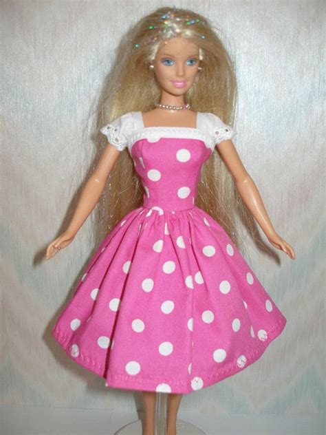 Handmade Barbie Clothes Pink And White Polka Dot Dress Etsy Sewing
