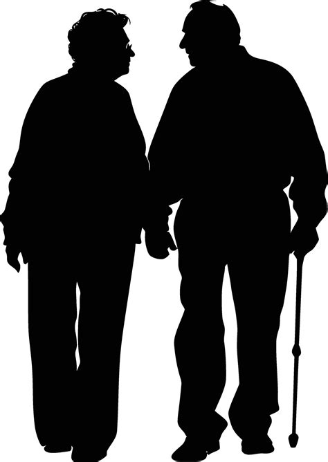 Ai Generated Silhouette Couple Of The Elderly Black Color Only Full