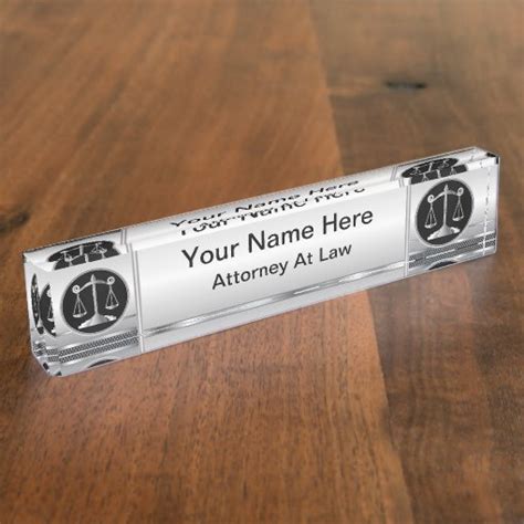 Law Scales Of Justice Lawyer Desk Name Plate Zazzle