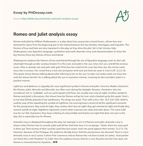Romeo And Juliet Analysis Essay 600 Words