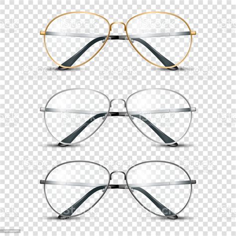 Vector 3d Realistic Round Frame Glasses Set Dengan Kaca Transparan Bening Tidak Berwarna